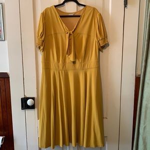 EShakti Retro Mustard Yellow Fit n Flare Dress